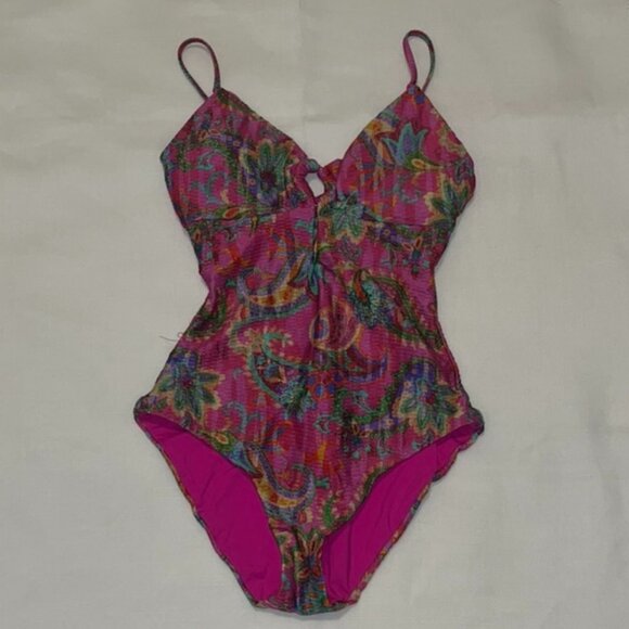 Becca Multi Color One Piece Swimsuit with Keyhole and Tying Back Size Medium - Picture 1 of 4